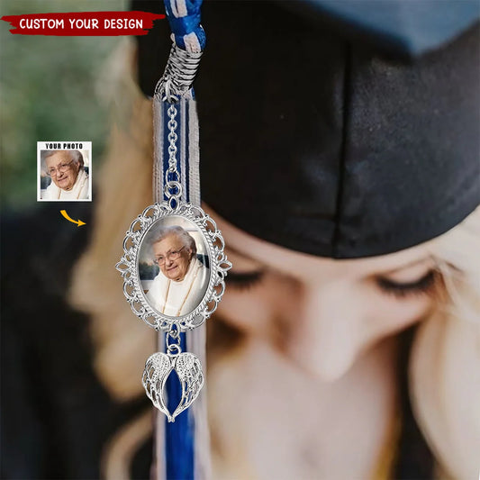 Luxyumi™ Personalized Graduation Tassel Photo Charm with Angel Wings